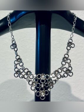Brighton Silver Tone Floral Filigree Statement Necklace